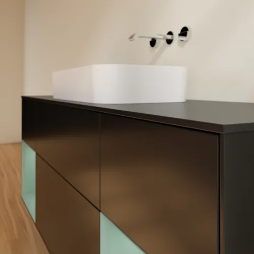 VILLEROY BOCH Toaletní skříňka Finion, s osvětlením, 4 výsuvy, 1600 x 603 x 501 mm, černý matný lak / olivový matný lak / černé matné sklo #F742GMPD, obrázek 6