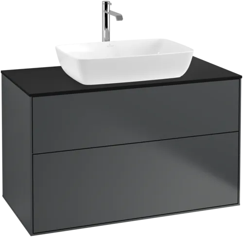 VILLEROY BOCH Toaletní skříňka Finion, 2 výsuvy, 1000 x 603 x 501 mm, půlnočně modrý matný lak / černé matné sklo #F76200HG, obrázek 1