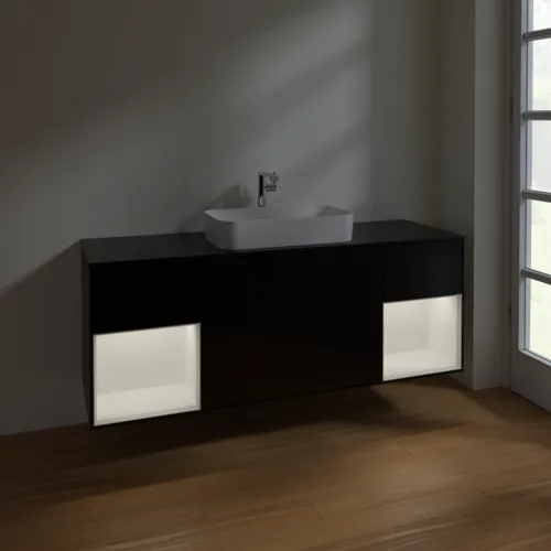 VILLEROY BOCH Toaletní skříňka Finion, s osvětlením, 4 výsuvy, 1600 x 603 x 501 mm, černý matný lak / bílý matný lak / černé matné sklo #F332MTPD, obrázek 5