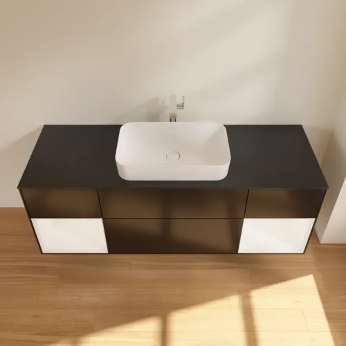 VILLEROY BOCH Toaletní skříňka Finion, s osvětlením, 4 výsuvy, 1600 x 603 x 501 mm, černý matný lak / bílý matný lak / černé matné sklo #F332MTPD, obrázek 4