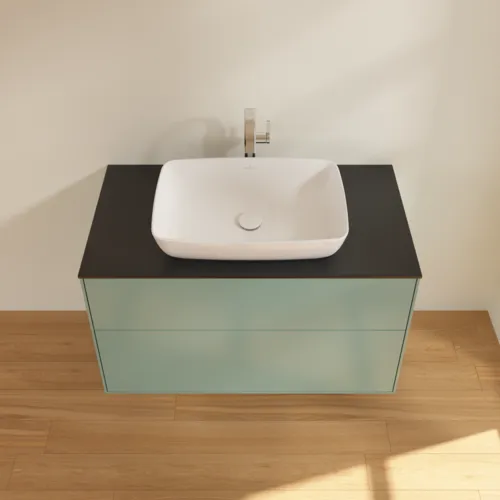 VILLEROY BOCH Toaletní skříňka Finion, 2 výsuvy, 1000 x 603 x 501 mm, olivově matný lak / sklo černé matné #F76200GM, obrázek 4