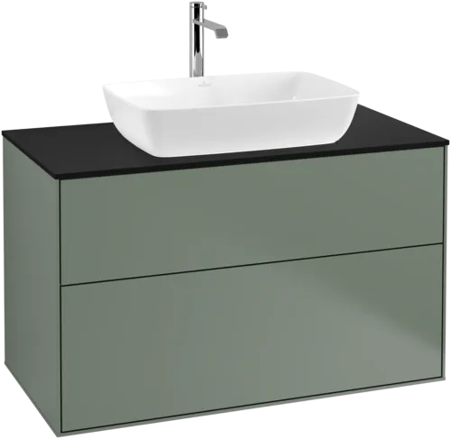 VILLEROY BOCH Toaletní skříňka Finion, 2 výsuvy, 1000 x 603 x 501 mm, olivově matný lak / sklo černé matné #F76200GM, obrázek 1