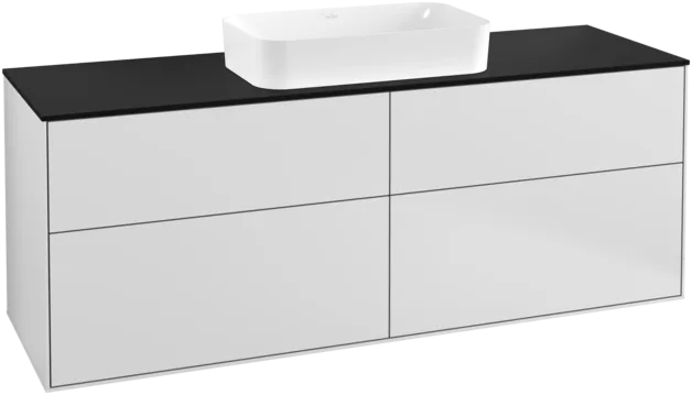 VILLEROY BOCH Toaletní skříňka Finion, 4 zásuvky, 1600 x 603 x 501 mm, bílý matný lak / černé matné sklo #F32200MT