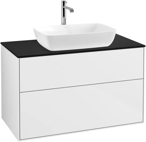 VILLEROY BOCH Toaletní skříňka Finion, 2 výsuvy, 1000 x 603 x 501 mm, lesklý bílý lak / černé matné sklo #F76200GF