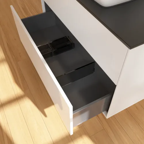 VILLEROY BOCH Toaletní skříňka Finion, 2 výsuvy, 1000 x 603 x 501 mm, lesklý bílý lak / černé matné sklo #F76200GF, obrázek 6