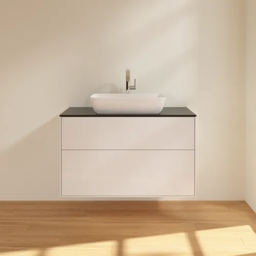 VILLEROY BOCH Toaletní skříňka Finion, 2 výsuvy, 1000 x 603 x 501 mm, lesklý bílý lak / černé matné sklo #F76200GF, obrázek 3