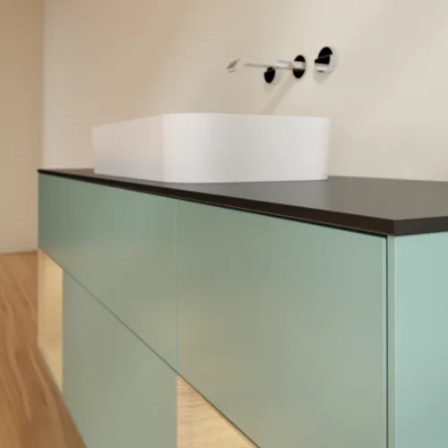 VILLEROY BOCH Toaletní skříňka Finion, s osvětlením, 4 výsuvy, 1600 x 603 x 501 mm, olivový matný lak / dubová dýha / sklo černé matné #F742PCGM, obrázek 6