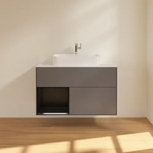 VILLEROY BOCH Toaletní skříňka Finion, s osvětlením, 2 výsuvy, 1000 x 603 x 501 mm, antracitový matný lak / černý matný lak / bílé matné sklo #F361PDGK, obrázek 3