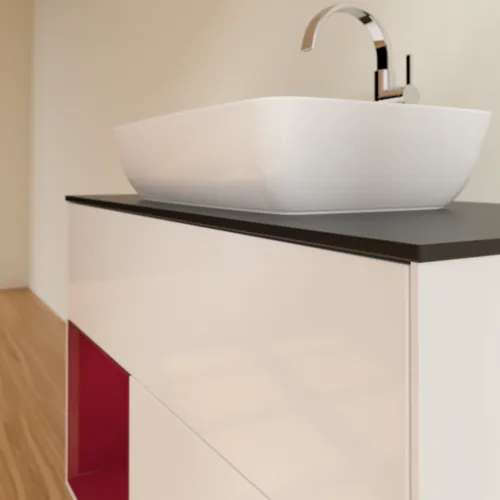 VILLEROY BOCH Toaletní skříňka Finion, s osvětlením, 2 výsuvy, 1000 x 603 x 501 mm, lesklý bílý lak / matný lak Pivoňka / matné černé sklo #F772HBGF, obrázek 6