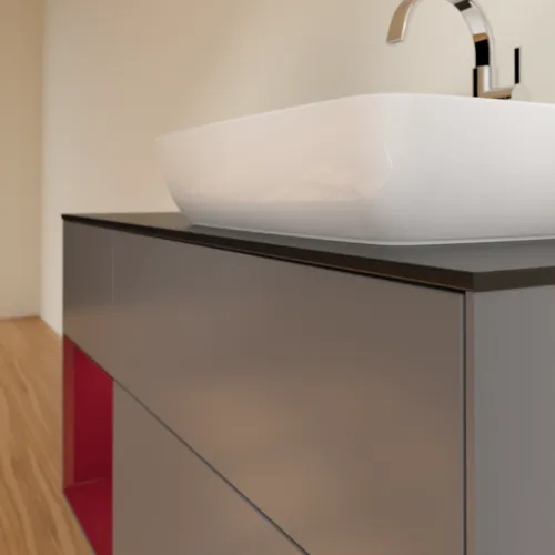 VILLEROY BOCH Toaletní skříňka Finion, s osvětlením, 3 výsuvy, 1200 x 603 x 501 mm, antracitový matný lak / pivoňkový matný lak / černé matné sklo #F802HBGK, obrázek 3