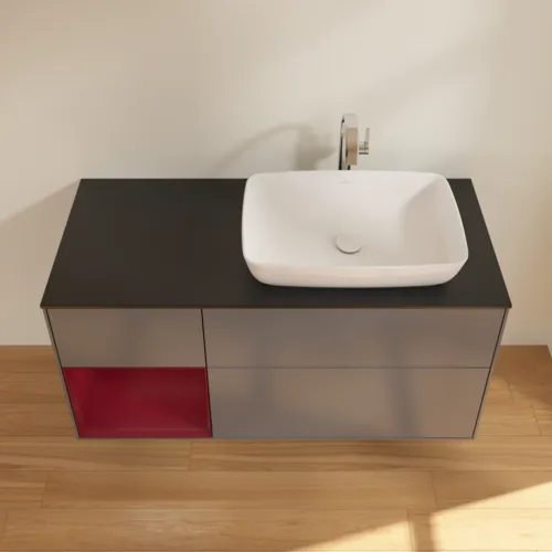 VILLEROY BOCH Toaletní skříňka Finion, s osvětlením, 3 výsuvy, 1200 x 603 x 501 mm, antracitový matný lak / pivoňkový matný lak / černé matné sklo #F802HBGK, obrázek 2