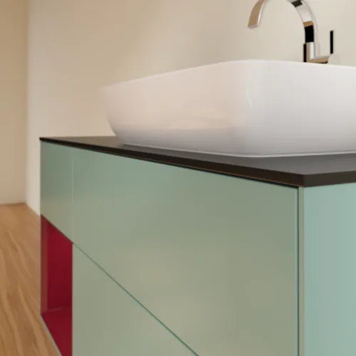 VILLEROY BOCH Toaletní skříňka Finion, s osvětlením, 3 výsuvy, 1200 x 603 x 501 mm, olivový matný lak / pivoňkový matný lak / černé matné sklo #F802HBGM, obrázek 2