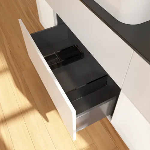 VILLEROY BOCH Toaletní skříňka Finion, s osvětlením, 4 výsuvy, 1600 x 603 x 501 mm, bílý matný lak / bílý matný lak / černé matné sklo #F332MTMT, obrázek 7