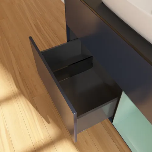 VILLEROY BOCH Toaletní skříňka Finion, s osvětlením, 2 výsuvy, 1000 x 603 x 501 mm, Midnight Blue Matt Lacquer / Olive Matt Lacquer / Glass Black Matt #F782GMHG, obrázek 7