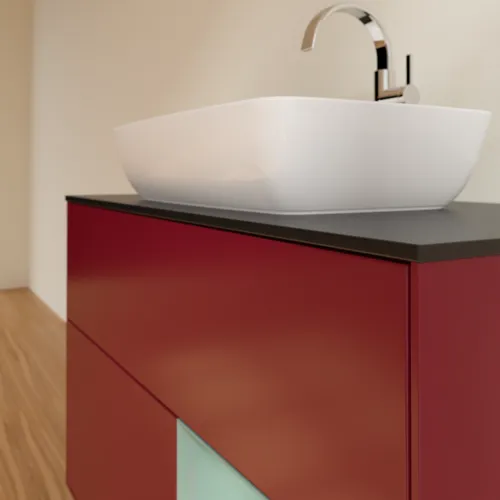 VILLEROY BOCH Toaletní skříňka Finion, s osvětlením, 2 výsuvy, 1000 x 603 x 501 mm, Pivoňka matný lak / Olivový matný lak / Sklo černé matné #F782GMHB, obrázek 6