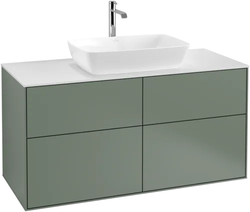 VILLEROY BOCH Toaletní skříňka Finion, 4 výsuvy, 1200 x 603 x 501 mm, olivově matný lak / sklo bílé matné #F79100GM, obrázek 1