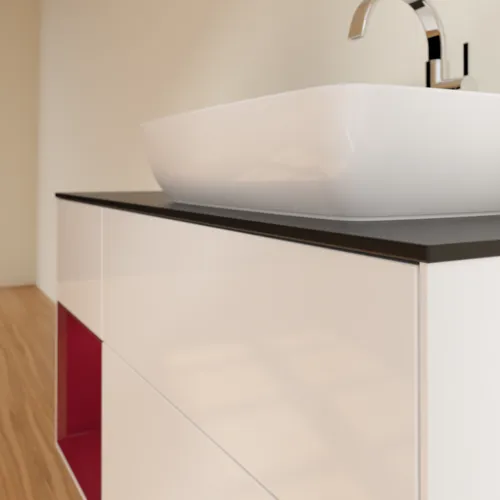 VILLEROY BOCH Toaletní skříňka Finion, s osvětlením, 3 výsuvy, 1200 x 603 x 501 mm, lesklý bílý lak / matný lak Pivoňka / matné černé sklo #F802HBGF, obrázek 5