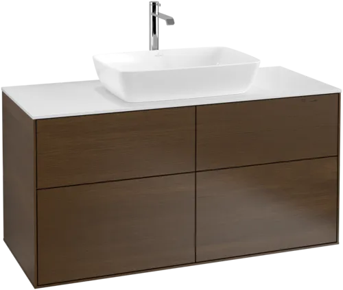 VILLEROY BOCH Toaletní skříňka Finion, 4 výsuvy, 1200 x 603 x 501 mm, ořechová dýha / sklo bílé matné #F79100GN, obrázek 1