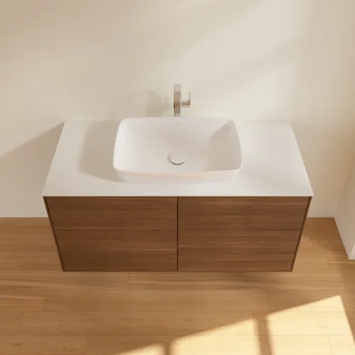 VILLEROY BOCH Toaletní skříňka Finion, 4 výsuvy, 1200 x 603 x 501 mm, ořechová dýha / sklo bílé matné #F79100GN, obrázek 4