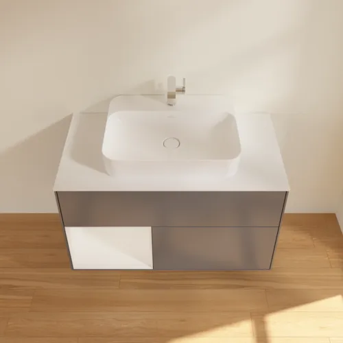 VILLEROY BOCH Toaletní skříňka Finion, s osvětlením, 2 výsuvy, 1000 x 603 x 501 mm, antracit matný lak / lesklý bílý lak / sklo bílé matné #F361GFGK, obrázek 4