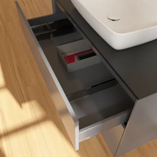 VILLEROY BOCH Toaletní skříňka Finion, s osvětlením, 2 výsuvy, 1000 x 603 x 501 mm, antracitový matný lak / pivoňkový matný lak / černé matné sklo #F772HBGK, obrázek 8