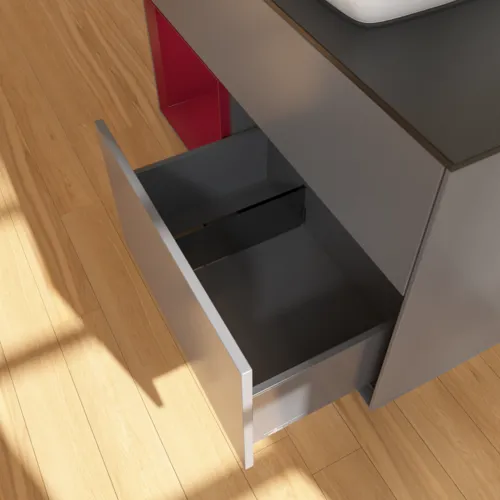 VILLEROY BOCH Toaletní skříňka Finion, s osvětlením, 2 výsuvy, 1000 x 603 x 501 mm, antracitový matný lak / pivoňkový matný lak / černé matné sklo #F772HBGK, obrázek 7