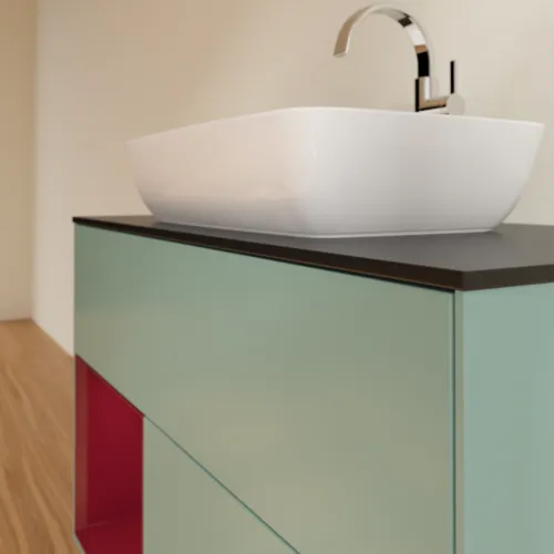 VILLEROY BOCH Toaletní skříňka Finion, s osvětlením, 2 výsuvy, 1000 x 603 x 501 mm, olivový matný lak / pivoňkový matný lak / černé matné sklo #F772HBGM, obrázek 6