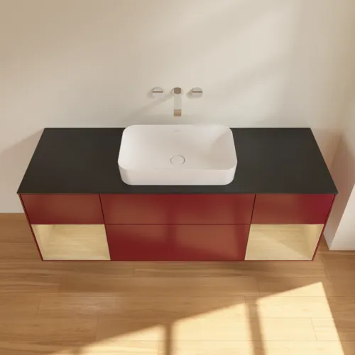 VILLEROY BOCH Toaletní skříňka Finion, s osvětlením, 4 výsuvy, 1600 x 603 x 501 mm, matný lak Peony / dubová dýha / černé matné sklo #F742PCHB, obrázek 4