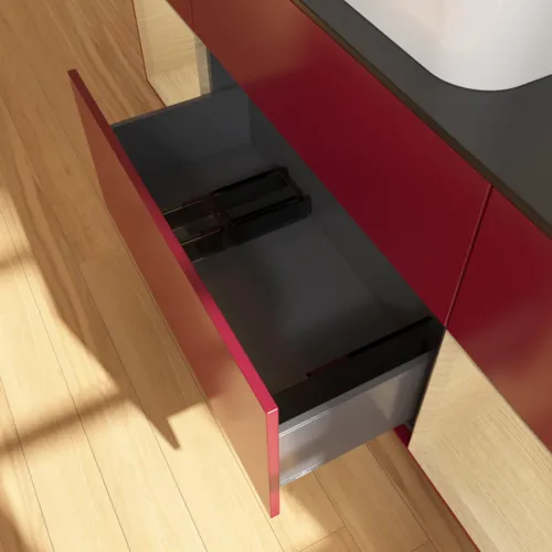 VILLEROY BOCH Toaletní skříňka Finion, s osvětlením, 4 výsuvy, 1600 x 603 x 501 mm, matný lak Peony / dubová dýha / černé matné sklo #F742PCHB, obrázek 7