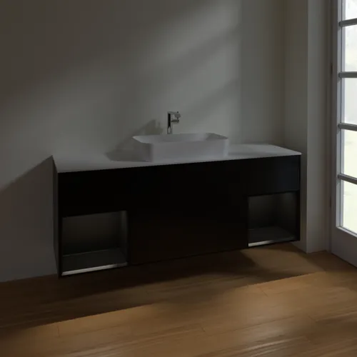 VILLEROY BOCH Toaletní skříňka Finion, s osvětlením, 4 výsuvy, 1600 x 603 x 501 mm, černý matný lak / černý matný lak / sklo bílé matné #F331PDPD, obrázek 5