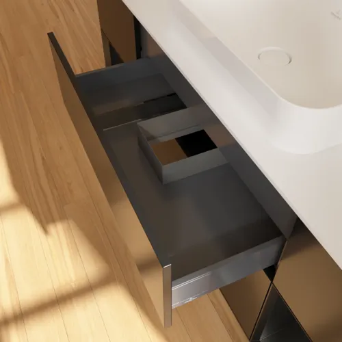 VILLEROY BOCH Toaletní skříňka Finion, s osvětlením, 4 výsuvy, 1600 x 603 x 501 mm, černý matný lak / černý matný lak / sklo bílé matné #F331PDPD, obrázek 8