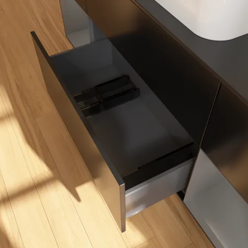 VILLEROY BOCH Toaletní skříňka Finion, s osvětlením, 4 výsuvy, 1600 x 603 x 501 mm, černý matný lak / antracitový matný lak / černé matné sklo #F742GKPD, obrázek 7