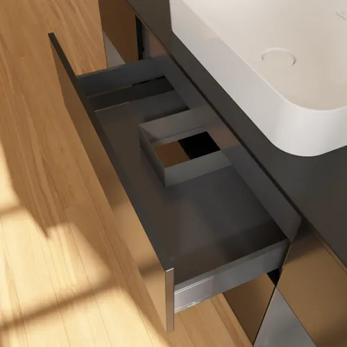 VILLEROY BOCH Toaletní skříňka Finion, s osvětlením, 4 výsuvy, 1600 x 603 x 501 mm, černý matný lak / antracitový matný lak / černé matné sklo #F742GKPD, obrázek 8