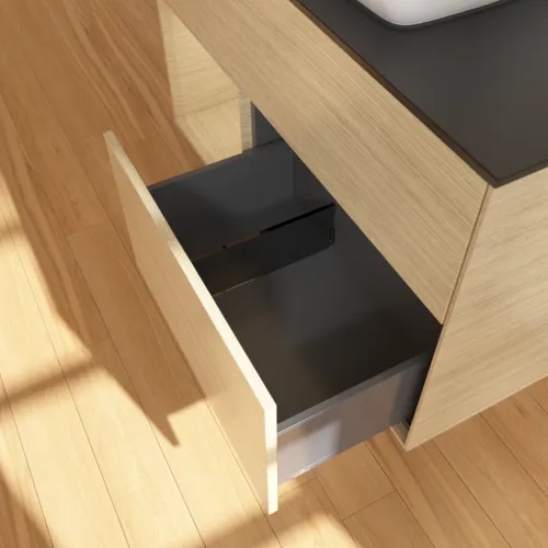 VILLEROY BOCH Toaletní stolek Finion, s osvětlením, 2 výsuvy, 1000 x 603 x 501 mm, dubová dýha / dubová dýha / sklo černé matné #F772PCPC, obrázek 7