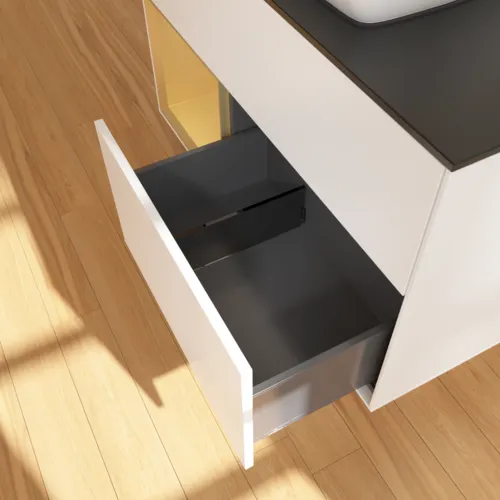 VILLEROY BOCH Toaletní skříňka Finion, s osvětlením, 2 výsuvy, 1000 x 603 x 501 mm, bílý matný lak / zlatý matný lak / černé matné sklo #F772HFMT, obrázek 7