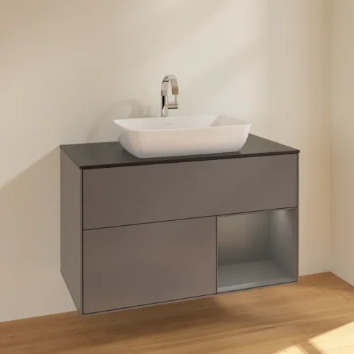 VILLEROY BOCH Toaletní skříňka Finion, s osvětlením, 2 výsuvy, 1000 x 603 x 501 mm, antracit matný lak / antracit matný lak / sklo černé matné #F782GKGK, obrázek 2