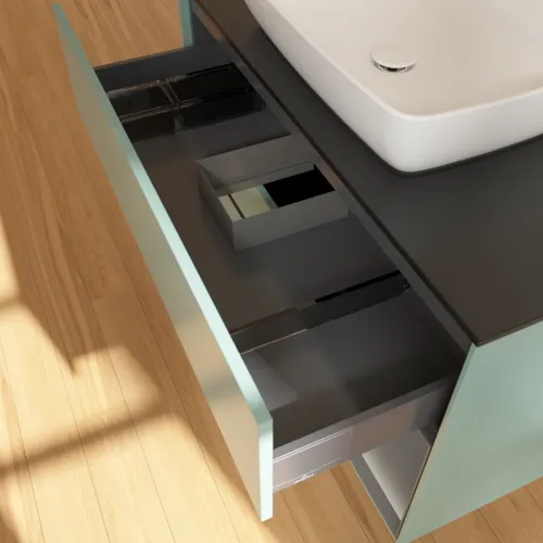 VILLEROY BOCH Toaletní skříňka Finion, s osvětlením, 2 výsuvy, 1000 x 603 x 501 mm, olivový matný lak / antracitový matný lak / černé matné sklo #F782GKGM, obrázek 8