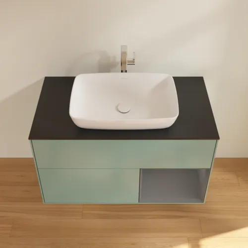 VILLEROY BOCH Toaletní skříňka Finion, s osvětlením, 2 výsuvy, 1000 x 603 x 501 mm, olivový matný lak / antracitový matný lak / černé matné sklo #F782GKGM, obrázek 4