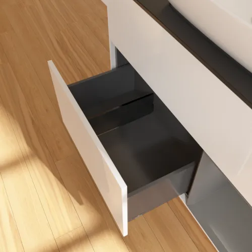 VILLEROY BOCH Toaletní skříňka Finion, s osvětlením, 2 výsuvy, 1000 x 603 x 501 mm, lesklý bílý lak / antracitový matný lak / černé matné sklo #F782GKGF, obrázek 7