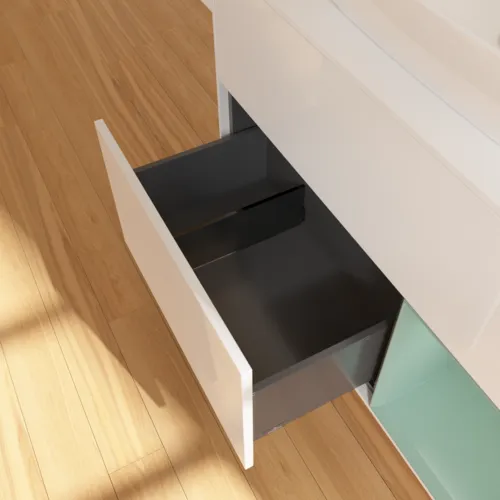 VILLEROY BOCH Toaletní skříňka Finion, s osvětlením, 2 výsuvy, 1000 x 603 x 501 mm, lesklý bílý lak / olivově matný lak / sklo bílé matné #F781GMGF, obrázek 7