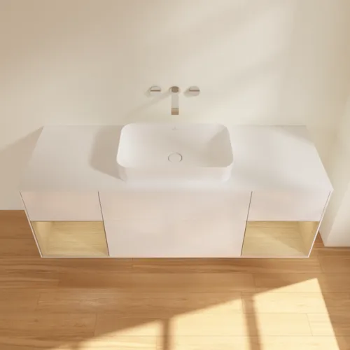VILLEROY BOCH Toaletní skříňka Finion, s osvětlením, 4 výsuvy, 1600 x 603 x 501 mm, lesklý bílý lak / dubová dýha / sklo bílé matné #F741PCGF, obrázek 4