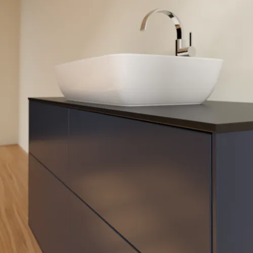 VILLEROY BOCH Toaletní skříňka Finion, 4 výsuvy, 1200 x 603 x 501 mm, půlnočně modrý matný lak / černé matné sklo #F79200HG, obrázek 5