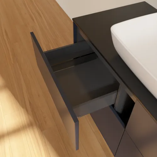 VILLEROY BOCH Toaletní skříňka Finion, 4 výsuvy, 1200 x 603 x 501 mm, půlnočně modrý matný lak / černé matné sklo #F79200HG, obrázek 7
