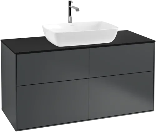 VILLEROY BOCH Toaletní skříňka Finion, 4 výsuvy, 1200 x 603 x 501 mm, půlnočně modrý matný lak / černé matné sklo #F79200HG, obrázek 1