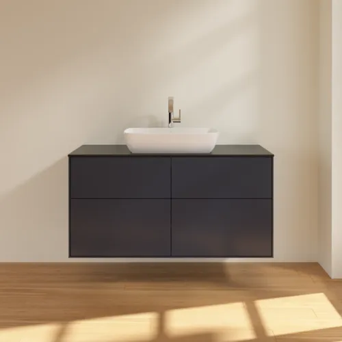 VILLEROY BOCH Toaletní skříňka Finion, 4 výsuvy, 1200 x 603 x 501 mm, půlnočně modrý matný lak / černé matné sklo #F79200HG, obrázek 3