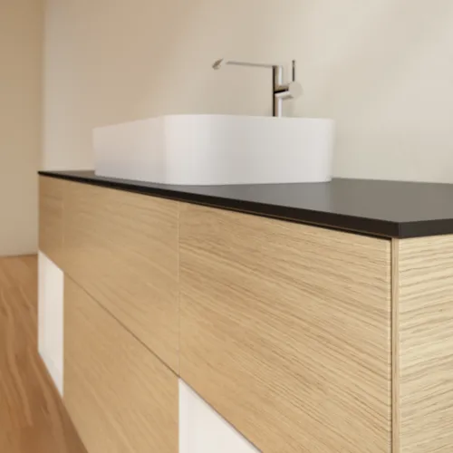 VILLEROY BOCH Toaletní skříňka Finion, s osvětlením, 4 výsuvy, 1600 x 603 x 501 mm, dubová dýha / lesklý bílý lak / sklo černé matné #F332GFPC, obrázek 6