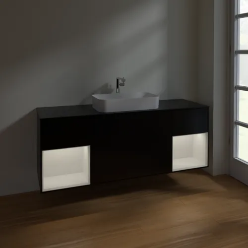 VILLEROY BOCH Toaletní skříňka Finion, s osvětlením, 4 výsuvy, 1600 x 603 x 501 mm, černý matný lak / bílý lesklý lak / černé matné sklo #F332GFPD, obrázek 5