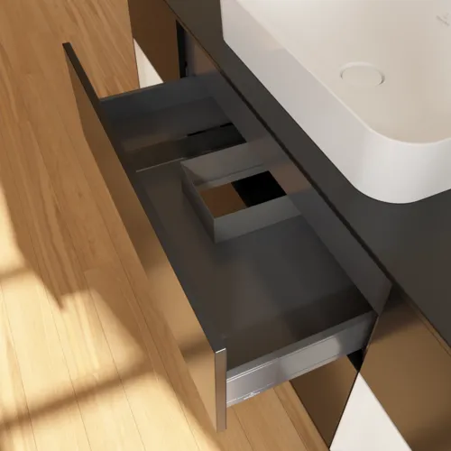 VILLEROY BOCH Toaletní skříňka Finion, s osvětlením, 4 výsuvy, 1600 x 603 x 501 mm, černý matný lak / bílý lesklý lak / černé matné sklo #F332GFPD, obrázek 8
