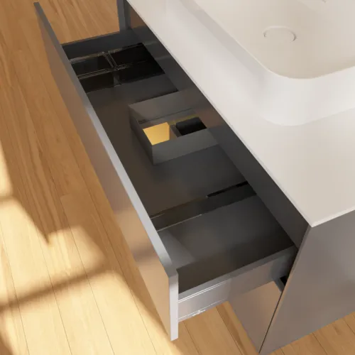 VILLEROY BOCH Toaletní skříňka Finion, s osvětlením, 2 výsuvy, 1000 x 603 x 501 mm, antracitový matný lak / zlatý matný lak / bílé matné sklo #F361HFGK, obrázek 8