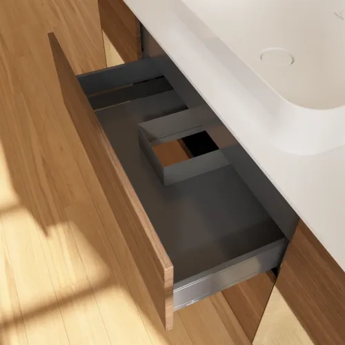 VILLEROY BOCH Toaletní skříňka Finion, s osvětlením, 4 výsuvy, 1600 x 603 x 501 mm, ořechová dýha / dubová dýha / sklo bílé matné #F741PCGN, obrázek 8